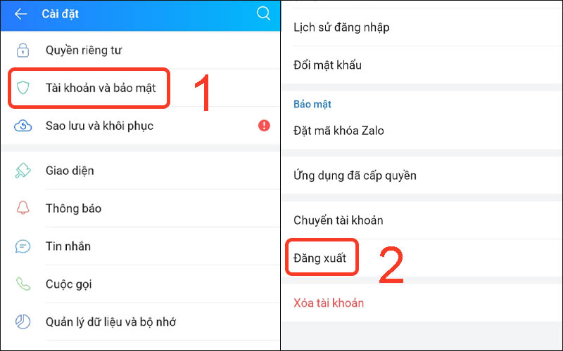  Nhấn Đăng xuất ở mục tài khoản và bảo mật