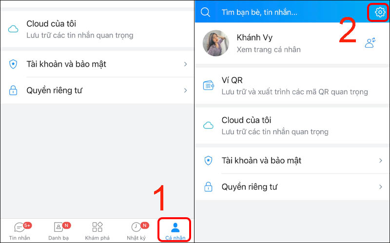 Chọn cá nhân rồi chọn biểu tượng răng cưa 