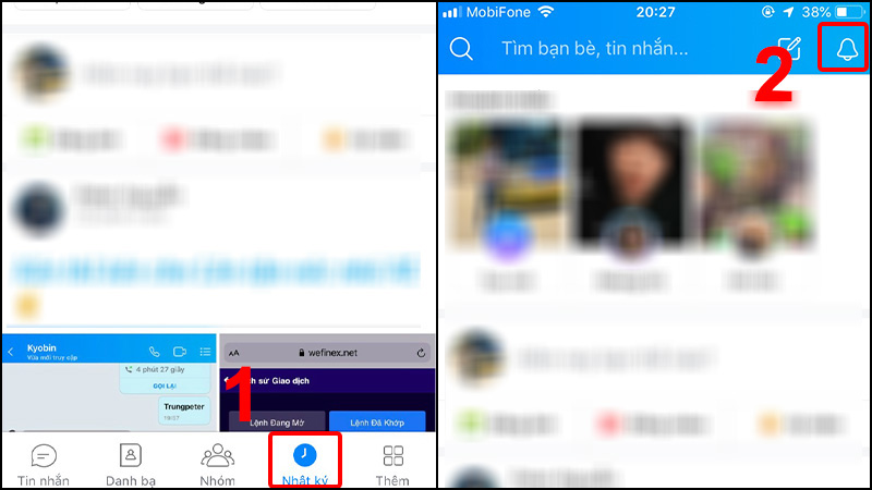Trong tab Nhật ký bạn chọn Thông báo