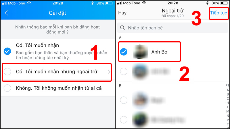 Chọn người bạn muốn chặn