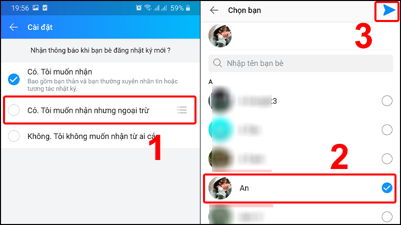Chọn người bạn muốn chặn thông báo